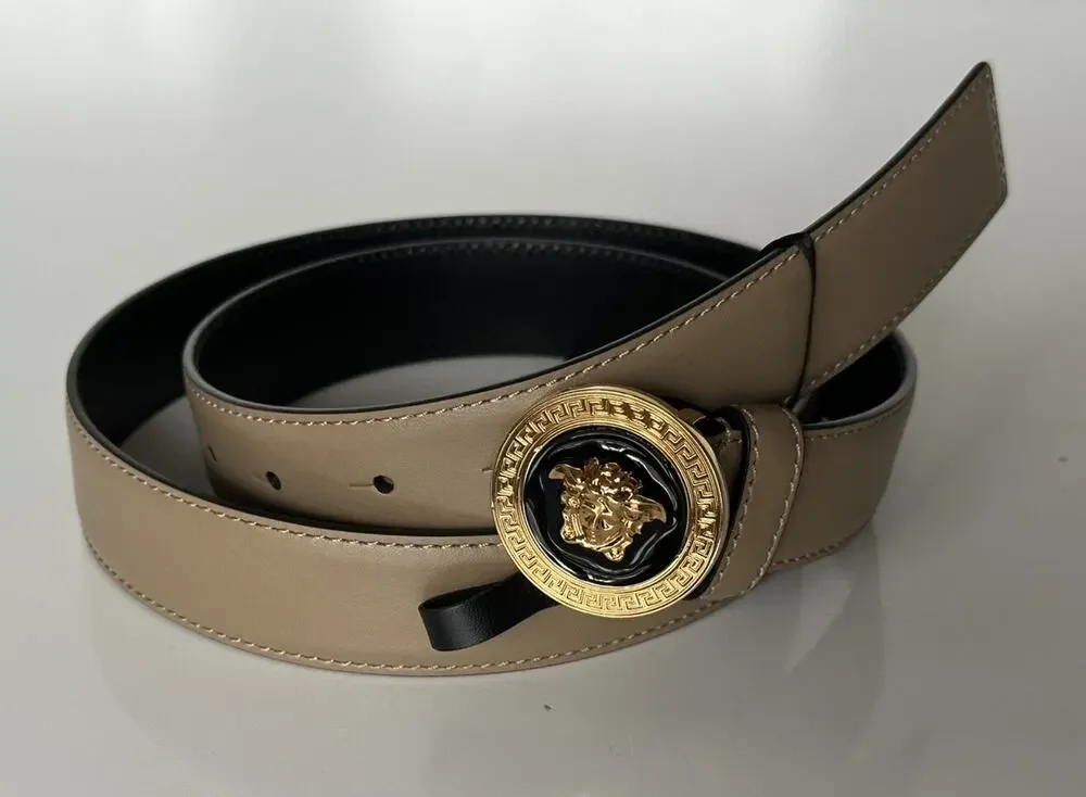Versace Medusa-Buckle Brown Slim Calf Leather Belt 100 (40) IT 1012369 NWT $550